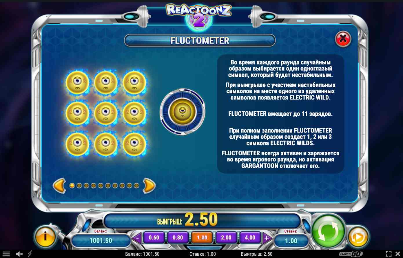 Fluctometer слоту Reactoonz 2